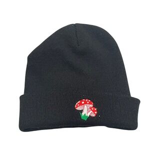 Black Beanie Hat Mushroom Patch and Pulsar Enjoy Higher Culture Logo